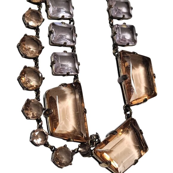J Crew Statement Necklace Large Amber Clear Stones Fashion Jewelry Women - Picture 2 of 7